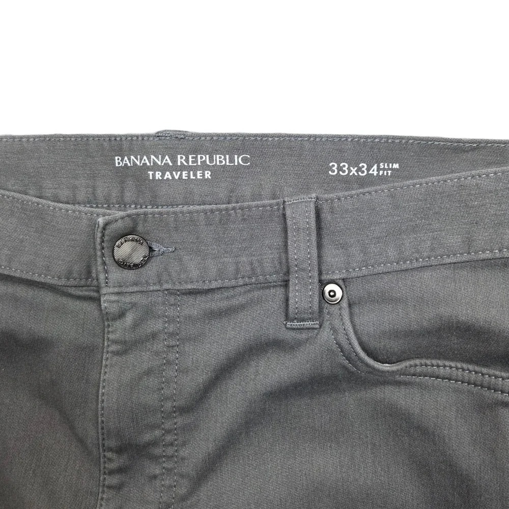 Banana Republic Traveler Pants Mens 33 x 34 Slim Fit Heathered Smoke Grey